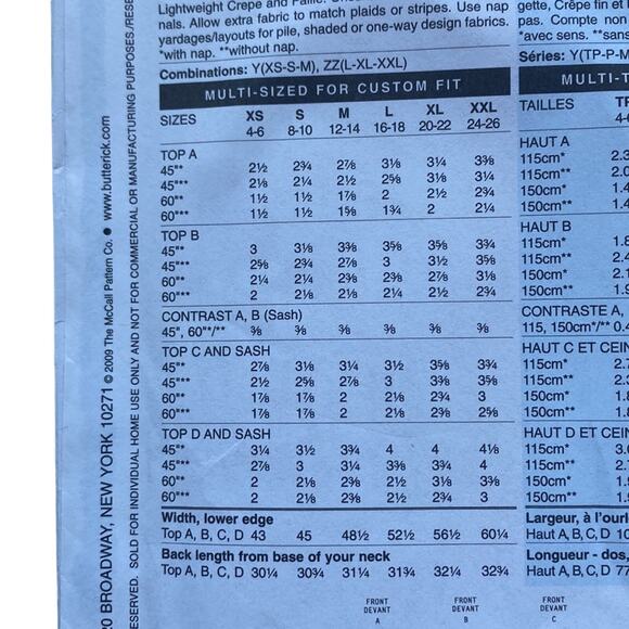 BUTTERICK PATTERN B5355 Top with Sash Sz LG - XXL Sewing Pattern UNCUT - Picture 5 of 5